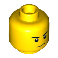 Minifig Head Samurapper, Eyebrows and Scowl, White Pupils Print Gelb