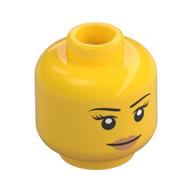 Minifig Head, Thin Eyebrows, Eyelashes, White Pupils and Peach Lips Smile Print Yellow