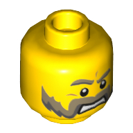 Minifig Head Knight, Moustache Mutton Chops with Brown and Gray Sideburns, Brown and Gray Eyebrows, Pupils Print [Hollow Stud] Yellow