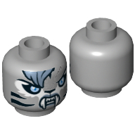 Minifig Head Sibress, Tigress with Fangs, Stripes, Sand Blue Fur and Light Blue Eyes Print [Hollow Stud] Hellblaugrau