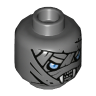 Minifig Head Saraw / Warrior, Dual Sided, Mummy with Wrapping and Light Blue Eyes, Fangs / No Fangs Print [Hollow Stud] Dunkelblaugrau