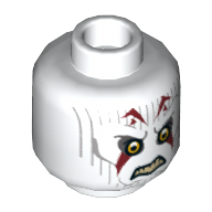 Minifig Head Inquisitor, Pau'an Yellow Eyes, Gray Lines and Red Markings Print [Hollow Stud] White