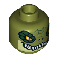 Minifig Head Crocodile, Dark Green Rimmed Eyes, Teeth, Yellowish Green Lower Jaw Print [Hollow Stud] Olivgrün