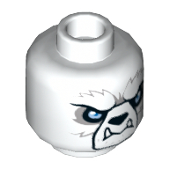 Minifig Head Icebite / Icerlot, Bear with Black Nose, White Fangs, Blue Eyes and Gray Tribal Markings on Back Print [Hollow Stud] Weiß
