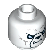 Minifig Head Icepaw / Ice Bear, Black Nose, White Fang, Blue Eyes and Gray Fur Print [Hollow Stud] Weiß