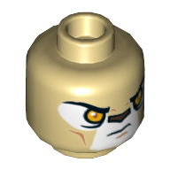 Minifig Head Warrior, Dual Sided, Lion with Orange Eyes and Dark Brown Nose, Neutral / Stern Print [Hollow Stud] Tan