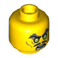 Minifig Head Clouse, Moustache Split, Stern Dark Bluish Gray Bushy Eyebrows, Sunken Eyes, Wrinkles / Green Eyes, Angry Print Yellow