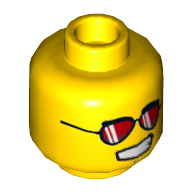 Minifig Head Griffin Turner, Dual Sided, Red Sunglasses / Angry Eyebrows and Scowl Print [Hollow Stud] Gelb