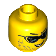Minifig Head Steve Zeal, Dual Sided, Digital Sunglasses, Stubble, Crooked Smile / Determined Print [Hollow Stud] Gelb