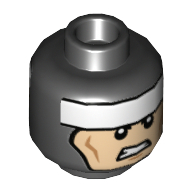 Minifig Head Batman, Balaclava, White Stripe on Forehead, Cheek Lines, Smirk / Clenched Teeth Print Schwarz