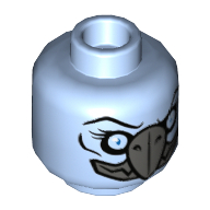 Minifig Head Vultrix, Vulture with Dark Bluish Gray Beak and Mouth and Light Blue Eyes Print [Hollow Stud] Bright Light Blue