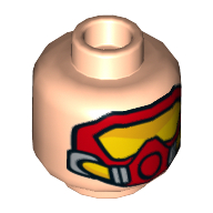 Minifig Head Robin, Dual Sided, Black Eyemask, Open Mouth / Red Scuba Mask with Orange Goggles Print [Hollow Stud] Light Nougat