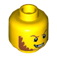 Minifig Head The Giant, Dark Orange Eyebrows and Sideburns, Broken Tooth, Determined Grin, Pupils Print Gelb