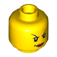 Minifig Head Ninja / Queen, Arched Thin Eyebrows, Eyelashes, Dark Pink Lips, Evil Smile Print Gelb