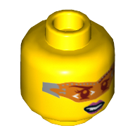 Minifig Head Caila Phoenix, Glasses with Orange Digital Lenses, Pink Lips, Lopsided Clenched Teeth Print [Hollow Stud] Gelb