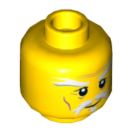 Minifig Head Sensei Wu (Master) / Santa, White Moustache, Goatee and Eyebrows, Brown Forehead and Cheek Lines, Slight Smile Print [Hollow Stud] Yellow