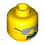 Minifig Head Bad Cop, Dual Sided, Glasses, Crooked Smile / Sunglasses, Clenched Teeth Print [Hollow Stud] Yellow