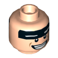 Minifig Head Batman, Dual Sided Black Stripe on Forehead with White Eyes, Smiling / Scared Print [Hollow Stud] Hellnougat
