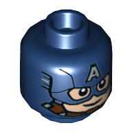 Minifig Head Captain America, 'A' on Forehead, Chin Strap, Smile Print [Hollow Stud] Dark Blue