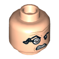 Minifig Head Baron Von Strucker, Monocle, Raised Eyebrow, Wrinkles, Clenched Teeth Print [Hollow Stud] Hellnougat