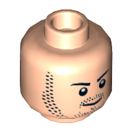 Minifig Head Quicksilver, Dual Sided, Beard Stubble, Eyebrows, Smirk / Clenched Teeth Angry Print [Hollow Stud] Light Nougat