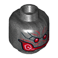 Minifig Head Ultron, Dual Sided, Red Eyes and Mouth Print [Hollow Stud] Pearl Titanium