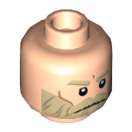 Minifig Head Rebel Trooper, Tan Eyebrows and Beard, Cheek Lines and Frown Print [Hollow Stud] Light Nougat