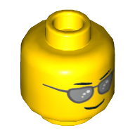 Minifig Head, Silver Sunglasses, Eyebrows and Thin Grin Print Yellow