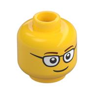 Minifig Head, Glasses with Brown Thin Eyebrows, Smile Print Gelb