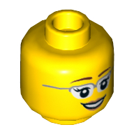 Minifig Head, Glasses with Silver Frames, Brown Eyebrows, Eyelashes, Pink Lips, Open Mouth Smile Print Gelb