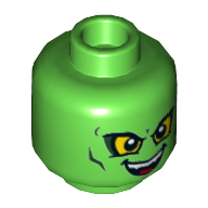 Minifig Head Green Goblin, Yellow Eyes, Evil Smile / Downturned Mouth Print Hellgrün