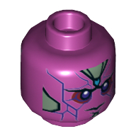 Minifig Head Vision, Dual Sided, Purple Eyes, Blue Spot on Forehead, Purple Veins Print [Hollow Stud] Magenta