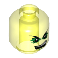 Minifig Head Morro, Pointed Eyebrows, Bright Green Eye Shadows, Open Mouth Print [Hollow Stud] Trans-Neon Green