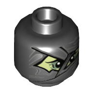 Minifig Head Chain Master Wrayth, Dark Bluish Gray Mummy Wraps, Yellowish Green Face and Shadowed Eyes Print [Hollow Stud] Schwarz
