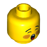 Minifig Head, Rosy Cheeks, Open Mouth, Screaming/Singing, Closed Eyes [Hollow Stud] Gelb