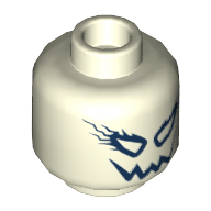 Minifig Head Electrolyzer, Eyes with Lightning Bolts, Jagged Smile Print [Hollow Stud] Nachtleuchtend Weiß