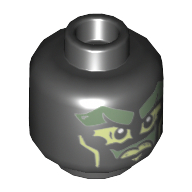 Minifig Head Ghost (Pitch / Wail), Sand Green Face, Yellowish Green Eyes, Mouth and Cheek Lines Print [Hollow Stud] Schwarz