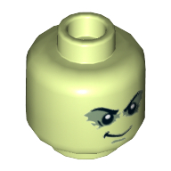 Minifig Head Lloyd (Possessed) / Morro, Bushy Eyebrows, Shadowed Eyelids, White Pupils, Smirk Print Yellowish Green