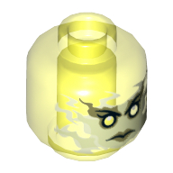Minifig Head Blade Master Bansha, Yellowish Green Face and Sand Green Lips Print [Hollow Stud] Trans-Neon Green
