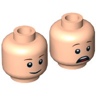 Minifig Head Gray, Brown Eyebrows, Pupils, Smile / Scared Print Light Nougat