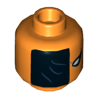 Minifig Head Deathstroke, Black Half Mask with Dark Blue Wrinkles, Black and White Pointed Left Eye Print [Hollow Stud] Orange