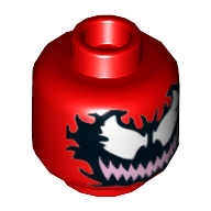 Minifig Head Carnage, Black Jagged Eyes, Wide Bright Pink Mouth Print [Hollow Stud] Red