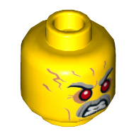 Minifig Head Professor Brainstein, Gray Eyebrows and Moustache, Red Eyes, Angry, Wrinkles Print [Hollow Stud] Gelb