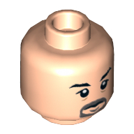 Minifig Head Kraven / Vic Hoskins / Henchman, Goatee, Bags under Eyes, High Eyebrows and Closed Mouth / Lower Eyebrows and Open Mouth Print Light Nougat