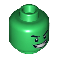 Minifig Head Beast Boy, Dual Sided, Eyebrows, White Pupils, Wide Smile / Nervous with Tooth Print [Hollow Stud] Green