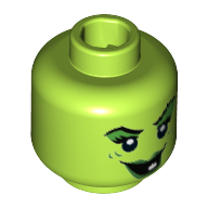 Minifig Head Wacky Witch, Green Lips, Eye Shadow, Wart and Wrinkles, Smile with One White Tooth Lime