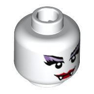Minifig Head Spider Lady, Red Lips, Fangs and Purple Eye Shadow Print [Hollow Stud] White