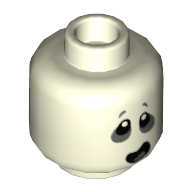Minifig Head Specter, Dark Bluish Gray around Eyes and Open Mouth Lopsided Print [Hollow Stud] Nachtleuchtend Weiß