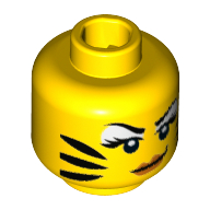 Minifig Head Tiger Woman, Orange Lips, Tiger Stripes, White Eye Shadow Gelb