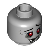 Minifig Head Zombie Cheerleader, Red Eyes, Open Mouth, 1 Tooth Missing Hellblaugrau
